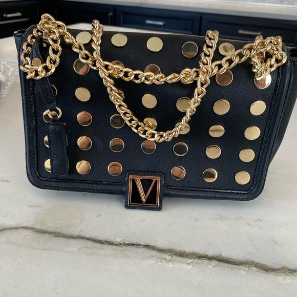 Black and Gold Crossbody Bag with Studded Design - Picture 5 of 9